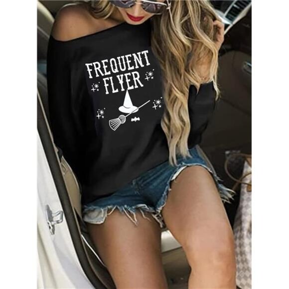 Women's Off-Shoulder Jack O' Lantern Sweatshirt for Halloween, - Picture 5 of 6